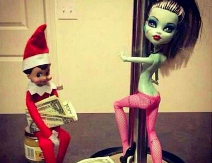 elf on the shelf with barbie dolls