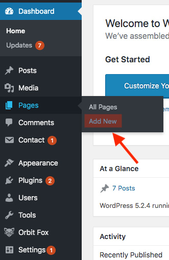 WordPress add pages