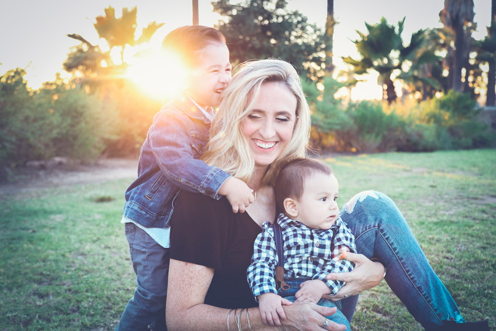 blonde woman with kids