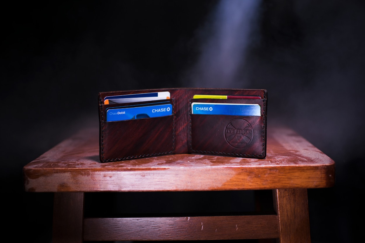 brown wallet with chase credit cards