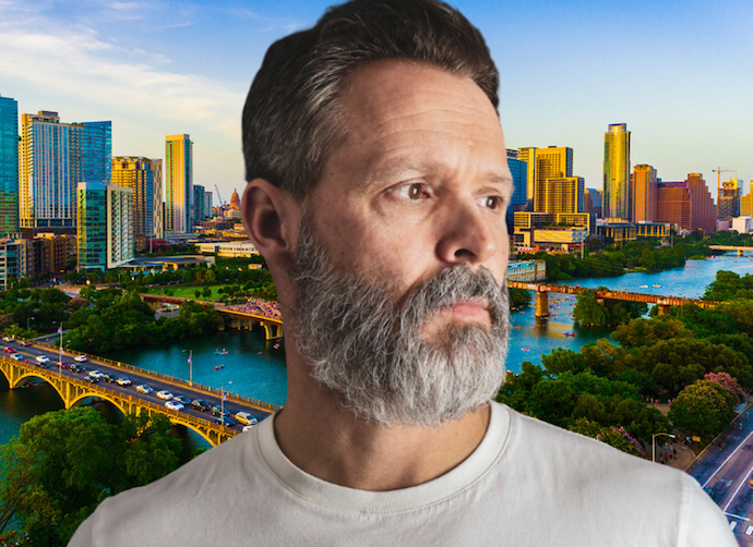 man with city background