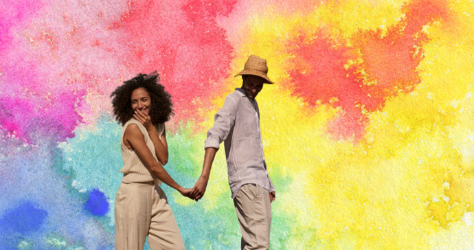 man woman colorful background