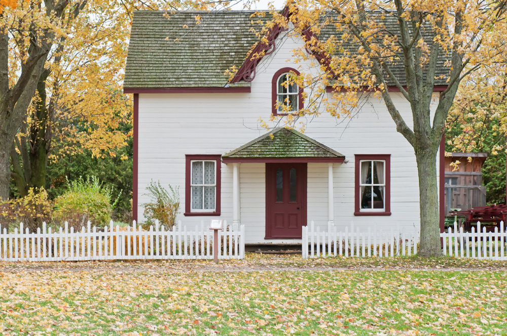 small house on an autumn day