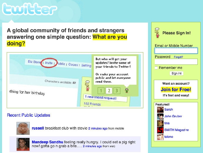 What Twitter looked like soon after launch in 2006.