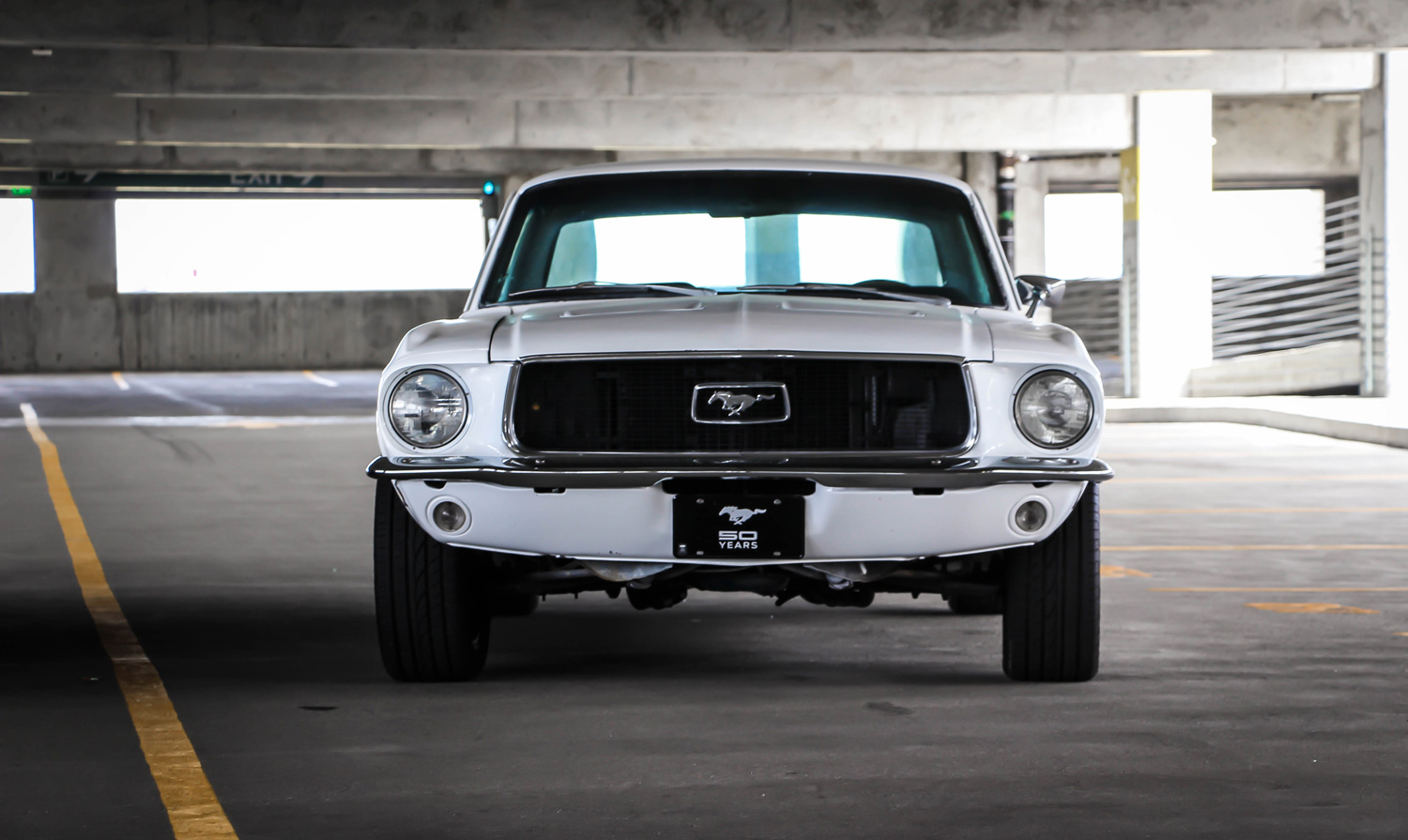 vintage white ford mustang
